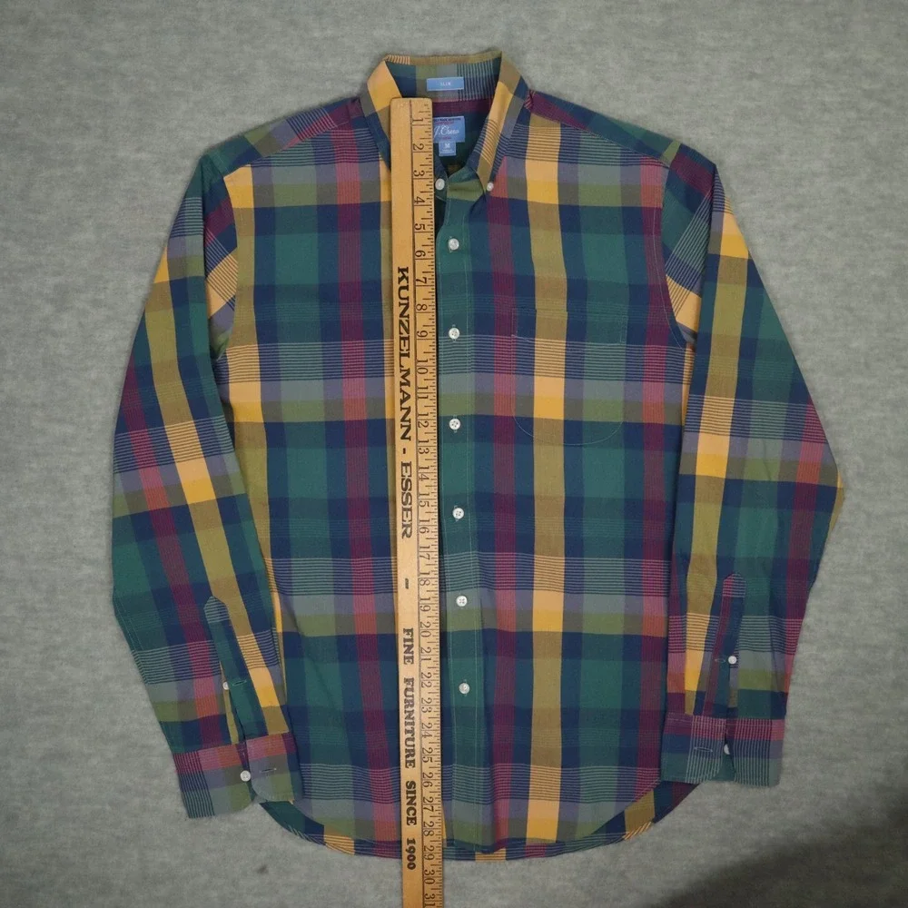 J.Crew Secret Wash Madras Plaid Stretch Cotton Shirt M Slim Fit Madagascar‎